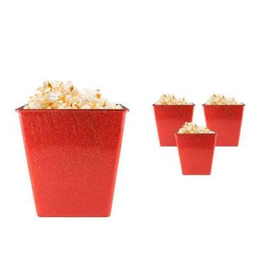 Imagem de Kit 4 Pipoqueira Retrô Fibra Madeira Vermelho 2,6L - Bb Store