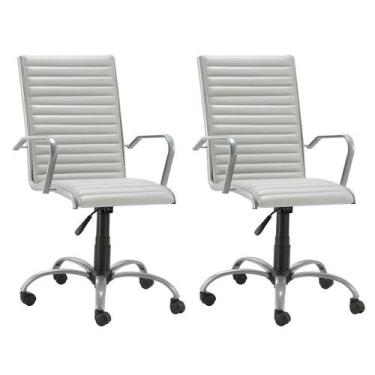 Imagem de Kit 2 Cadeiras Escritório Giratória Branca Presidente Prata - Alezzi