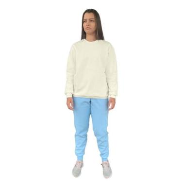 Imagem de Conjunto de Moletom Feminino Blusa Sem Capuz e Calça Jogger Liso - Rel