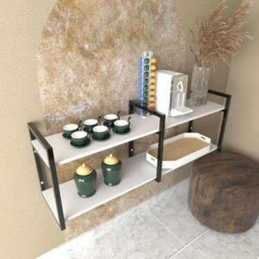 Imagem de Aparador Prateleira industrial cantinho cafe branco escritorio carrinh