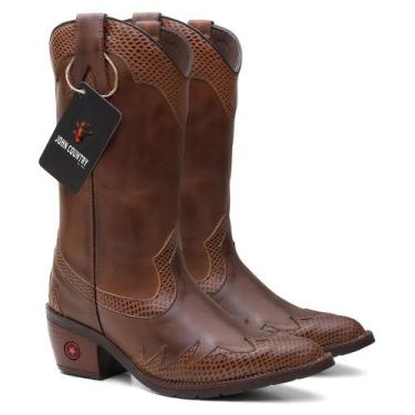 Imagem de Bota Texana Feminina Bico Fino Cobra em Couro Ref. Sertaneja-Cobra - J