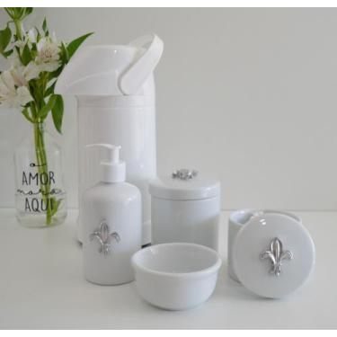 Imagem de kit Higiene Bebê Potes K021 Cotonete Prata Algodão Limpeza Porcelana M