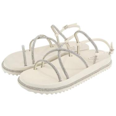 Imagem de Sandália Papete Slide Feminino Pedras Strass Top - Yes Me, Branco, 35
