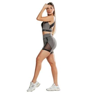 Imagem de Conjunto Top Academia Feminino Decote Vazado Shorts Biker Anatômico Mo