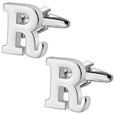 Imagem de Abotoaduras com inicial A-Z para homens, abotoaduras clássicas de ouro 18 k, prata, preto, letras, monograma, para casamento, festa de negócios, Medium, Banhado a platina, Sem Pedra Preciosa