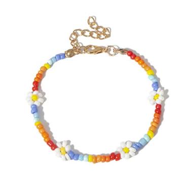 Imagem de Gargantilha boêmia colorida feita à mão com contas e margarida, colares de flores boho, sementes de girassol, colar de corrente para mulheres e meninas, joias delicadas de verão