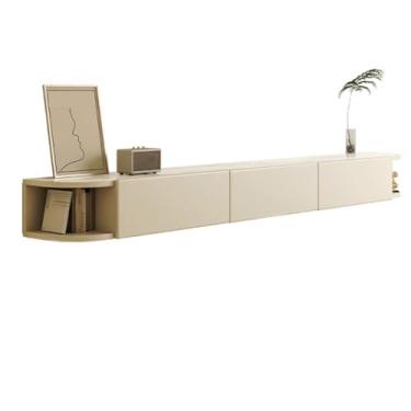 Imagem de Armário de TV montado na parede com suporte de TV flutuante de 220 cm montado na parede, prateleira de parede flutuante, centro de entretenimento flutuante com armário de armazenamento, console de