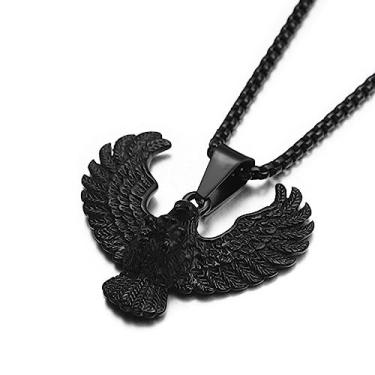 Imagem de Blowin Colar masculino vintage de aço inoxidável com pingente de águia voadora, 61 cm, cor dourada, Medium, Aço inoxidável, Sem Pedra Preciosa