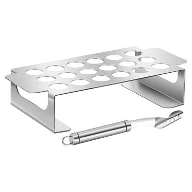 Imagem de QKDS Grelhador Jalapeno com ferramenta de descaroçar, suporte de pimentão jalapeño, ferramenta de descaroçador de pimenta, 18 furos de aço inoxidável, assadeira de asas de frango para churrasqueira e