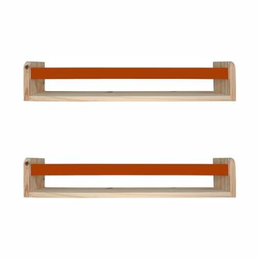 Imagem de KIAGA, Kit 2 Prateleiras Porta Livros em Madeira Pinus Natural Com Cerquinha Colorida Cor:Cerquinha Terracota;Tamanho:12x60