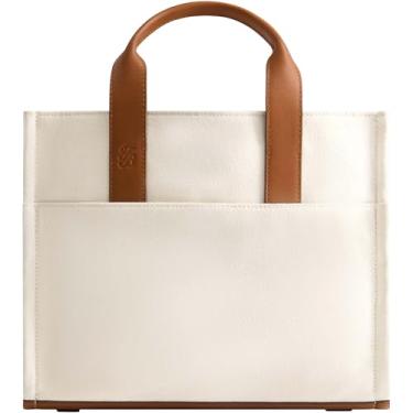 Imagem de Tommy Bahama Bolsa feminina, bolsa de viagem média com alça de ombro ajustável e acabamento em couro, Natural, Medium, Tommy Bahama Bolsa feminina, bolsa de viagem de lona média com alça de ombro
