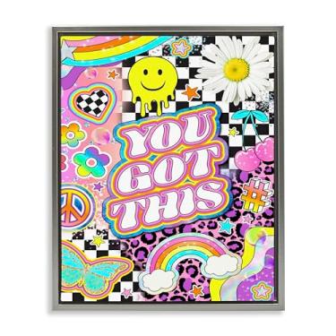 Imagem de Stupell Industries Groovy You Got This Collage Framed Floater Canvas Wall Art Design por Jess Stempel, moldura flutuante cinza, 43 x 53 cm