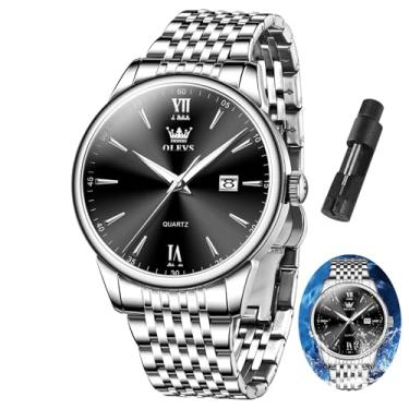 Imagem de OLEVS Relógio masculino prata de aço inoxidável para homens com data, à prova d'água, analógico, relógio masculino, clássico, simples, quartzo, mostrador grande, relógios de pulso masculinos, 5009 -