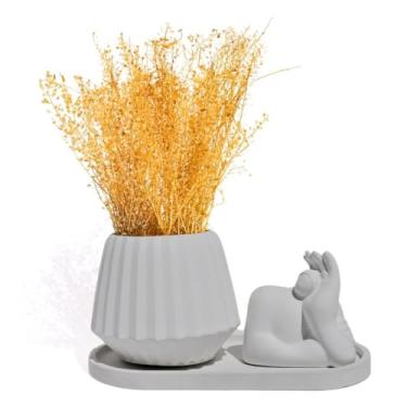 Imagem de Vaso Decorativo Cj 3pçs Diamante Estátua Gigante e Bandeja (Cinza)