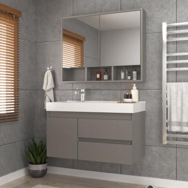 Imagem de Conjunto Balcao para Banheiro com Espelheira Orla Cimento