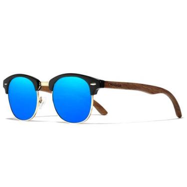 Imagem de Oculos de Sol Masculino Artesanal de Madeira Retro Fashion Kingseven P