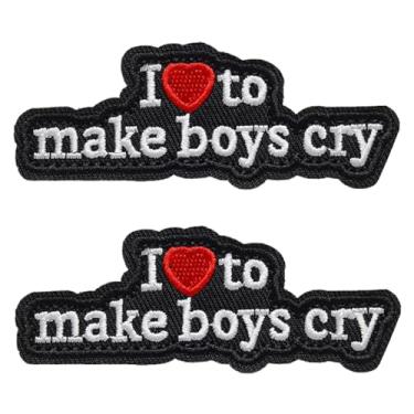 Imagem de 2 peças I Love to Make Boys Cry Hook & Loop Patch Funny Fastener Tactical Colorido Bordado Emblema Removível Militar Aplique para roupas, chapéus, jaqueta, mochilas, colete, jeans, fantasia de placa