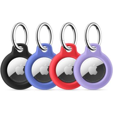 Imagem de Maledan Pacote com 4 porta-chaves para AirTags, porta-chaves de PC GPS para Apple AirTags, acessórios para Apple Item Finder Tracker, capa impermeável para cães de estimação e gatos, preto/azul