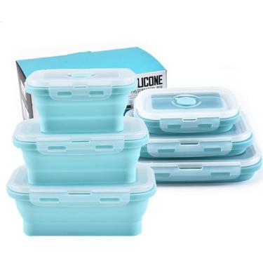 Imagem de RoseFlower 3 conjuntos de tigelas dobráveis, tigelas dobráveis de silicone portáteis para acampamento, pratos de acampamento com tampas para micro-ondas, máquina de lavar louça, freezer, tigelas de