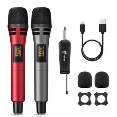 Imagem de Microfone Sem Fio TONOR TW320 UHF Dual - Sistema de Karaokê Vermelho
