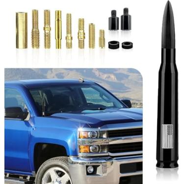 Imagem de Antena Bullet de carro de liga de cobre impressa com bandeira americana, compatível com Ford F150, Wrangler, Jeep, Chevrolet (preto)