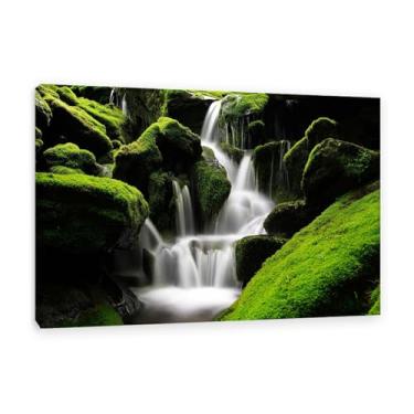 Imagem de FLUCK Quadros sala de estar modernos, cascata de musgo verde que flui água, ornamentos parede decorativos quarto tela pinturas quadro decoração floresta - natureza 70 x 105 cm (28 x 41 pol) moldura