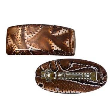 Imagem de Par Presilha Prendedor de Cabelo Retrô Madreperola Luxo Tamanho Grande Oval e Retangular Marrom escuro