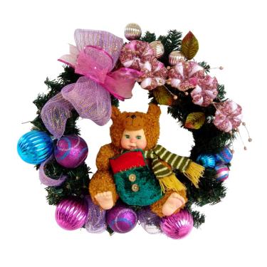 Imagem de Guirlanda Natalina Ursinho Bebê 50cm Olhinho de Vidro Com Cílios Saldão