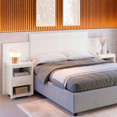 Imagem de Cabeceira Ajustável com Criados Mudo para Cama Box Queen e Casal, MDF, Design Dinamarca, 140-160cm (Branco)