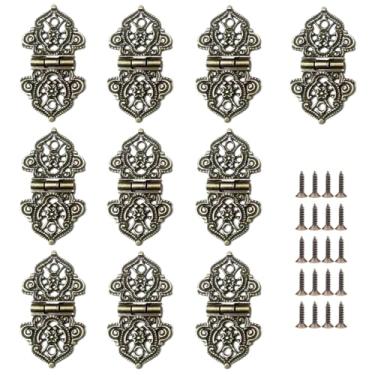 Imagem de 10 peças de dobradiças decorativas antigas, mini dobradiças dobráveis antigas, caixa de joias de bronze retrô, dobradiça decorativa para caixa de joias de madeira vintage, caixa de joias e armário