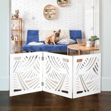 Imagem de Bundaloo Portão Expansível Para Cães, Cerca Decorativa De Madeira Cães Pequeno E Médio Porte, Barreira Escadas, Portas Corredores (Swirl)