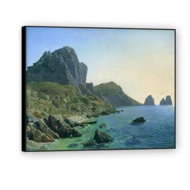 Imagem de Moldura preta. Impressões de Lev Lagorio. Pintura de arte de parede de paisagem marítima. Pôster de reproduções de impressões em tela de paisagem para decoração de casa. (nos penhascos). 40 x 48 cm -