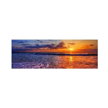 Imagem de Pintura de paisagem - Imagem de arte de parede - Onda do mar Pôr do sol - Impressões em tela natureza para sala de estar quarto decoração de casa 50 x 150 cm 20 x 59 pol. Sem moldura