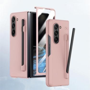 Imagem de HOULEE Capa para Samsung Galaxy Z Fold 5 com caneta S e protetor de tela, capa de telefone amigável para a pele com suporte para S Pen carregamento sem fio, capa protetora completa para PC para Galaxy