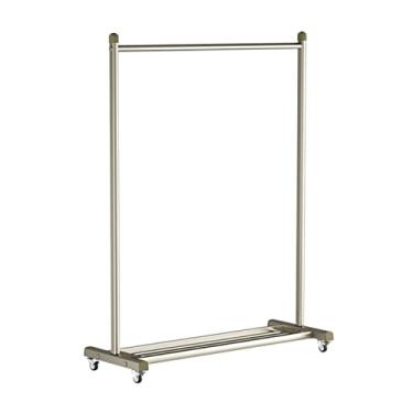 Imagem de Cabideiro de alumínio com rodas, suporte independente para roupas internas, trilho simples para pendurar com prateleira de armazenamento para quarto/corredor, suporte moderno (tamanho: 120 cm