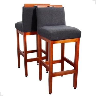 Imagem de Kit 2 Banquetas Linho 75cm Para Bancada Alta Estofada Madeira Eucalipto (Linho Grafite Ref. 82)