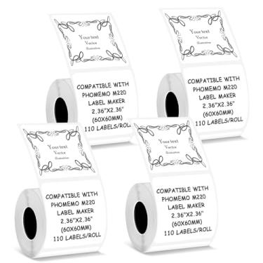 Imagem de Etiquetas térmicas compatíveis com impressora de etiquetas NIIMBOT B3S/K3, compatíveis com impressora de etiquetas Phomemo M221/M220/M120/M200/M250, 60 x 60 mm, 110 etiquetas/rolo, 4 rolos pretos