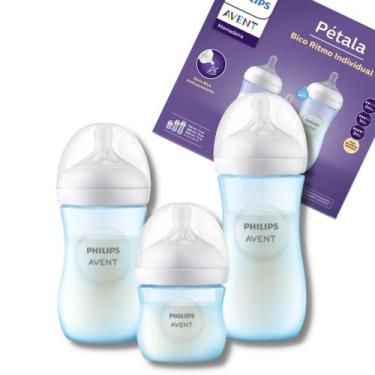 Imagem de Kit Mamadeira Philips Avent Pétala Azul 125 260 330 Ml Bico 0 a 6m