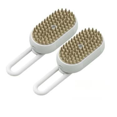 Imagem de Escova a Vapor Para Gatos Remoção de Pelos a Vapor Para Animais de Estimação (Branco 2 Peças)