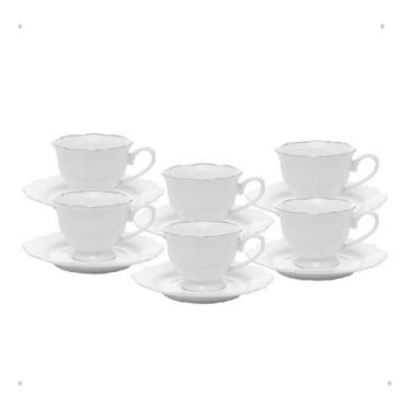 Imagem de Conjunto 6 Xícaras Chá Porcelana Maldivas Prateado 180ml - Wolff