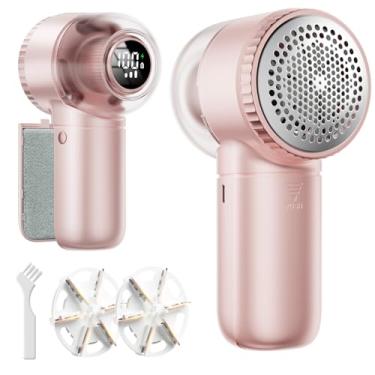 Imagem de Barbeador de tecido extragrande com escova de fiapos, barbeador de fiapos recarregável com visor digital, 3 velocidades, lâminas de 6 folhas, removedor de fiapos elétrico de 1200 mAh para remover