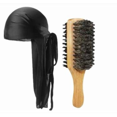 Imagem de Kit Durag Waves + Escova Dupla Cerdas De Javali - Barbershopp62, Preta