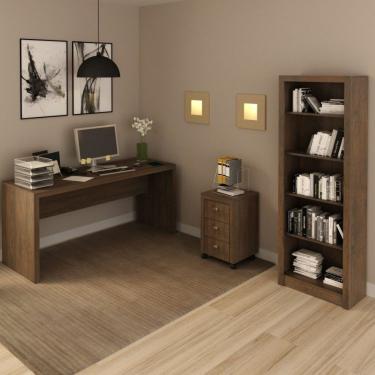 Imagem de Conjunto Home Office 3 Peças Com 1 Mesa Para Escritório 1 Estante 1 Gaveteiro Espresso Móveis Rústico
