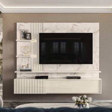 Imagem de Painel Para Tv Até 65 Polegadas Led Ripado 2 Portas Atena Madetec Calacata/off White