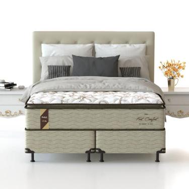 Imagem de Cama Box King Size Fort Comfort Com Pillow Top E Molas Prolastic 72x193x203cm Probel Branco Com Bege