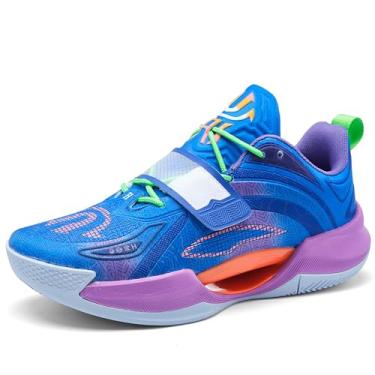 Imagem de Bolognifi Tênis de basquete masculino leve e durável para partidas de treinamento esportivo ao ar livre Equipamento de basquetebol(Blue-9,37 BR)