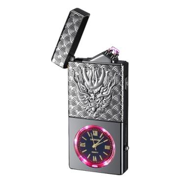 Imagem de COMANYI Isqueiro elétrico recarregável por USB, isqueiros de arco duplo de plasma à prova de vento, isqueiros de relógio frescos sem chama com indicação de bateria LED para velas, bastão de incenso