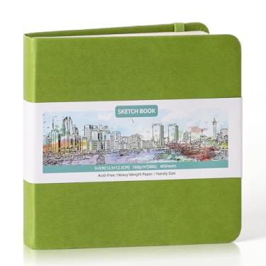 Imagem de Caderno de esboço de bolso de capa dura, 12,7 x 12,7 cm, mini caderno de esboço quadrado, 44,5 kg/160 g/m², pequeno caderno de desenho de viagem com 80 folhas, para adultos, artista, ideal para