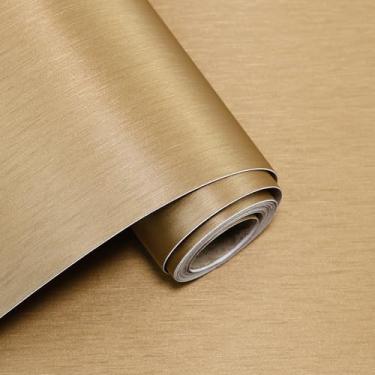 Imagem de Papel de parede metálico de papel de parede acetinado dourado escuro 39,9 cm x 1,000 cm papel de parede espesso moderno autoadesivo removível vinil papel de parede para armários de cozinha bancadas