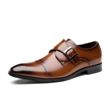 Imagem de Sapato social masculino de couro legítimo, estilo britânico, formal, Oxford para escritório e casamento, Marrom, 37